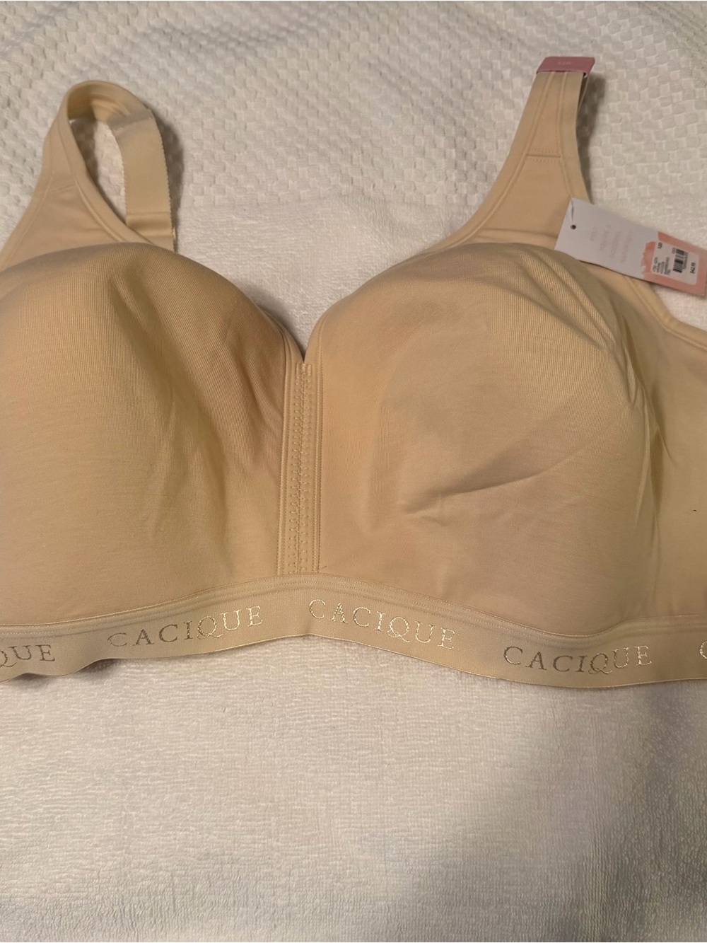 Cacique Nude Beige Wireless Full Coverage Bra with Logo Band